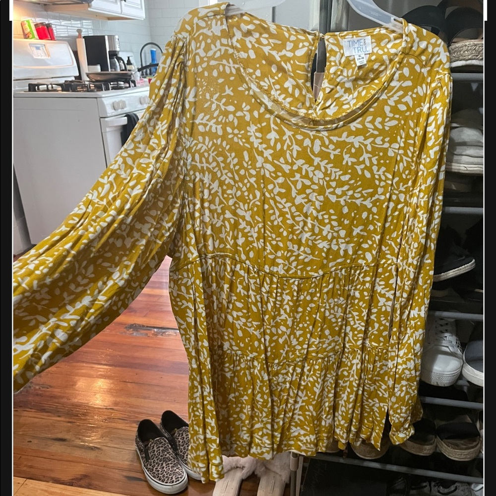 Time & Tru Mustard Floral Shirt